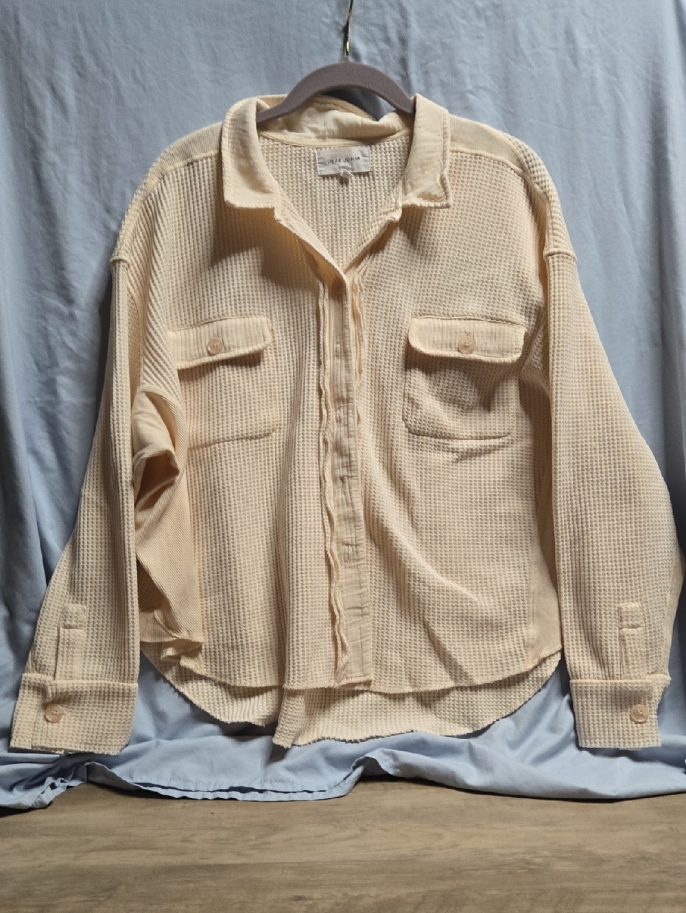 Dear John Cream Waffle-Knit Shirt Jacket